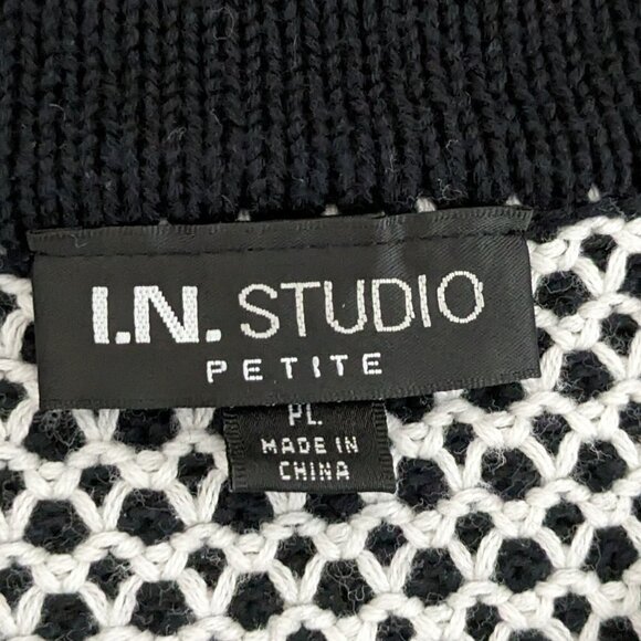 Women's I.N. STUDIO Black/White Short Tweed Sweater Cardigan 3/4 Sleeves Size PL - Picture 3 of 5